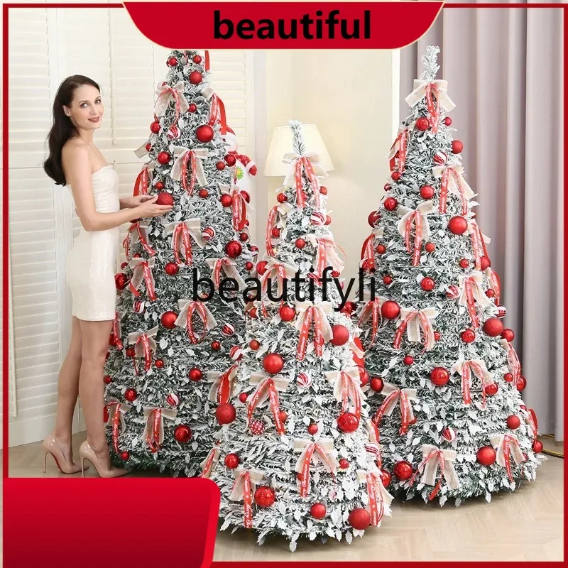 

New, folding Christmas tree 1.5m-2.1m Christmas decorative tree led with lights, Christmas flocking tree H