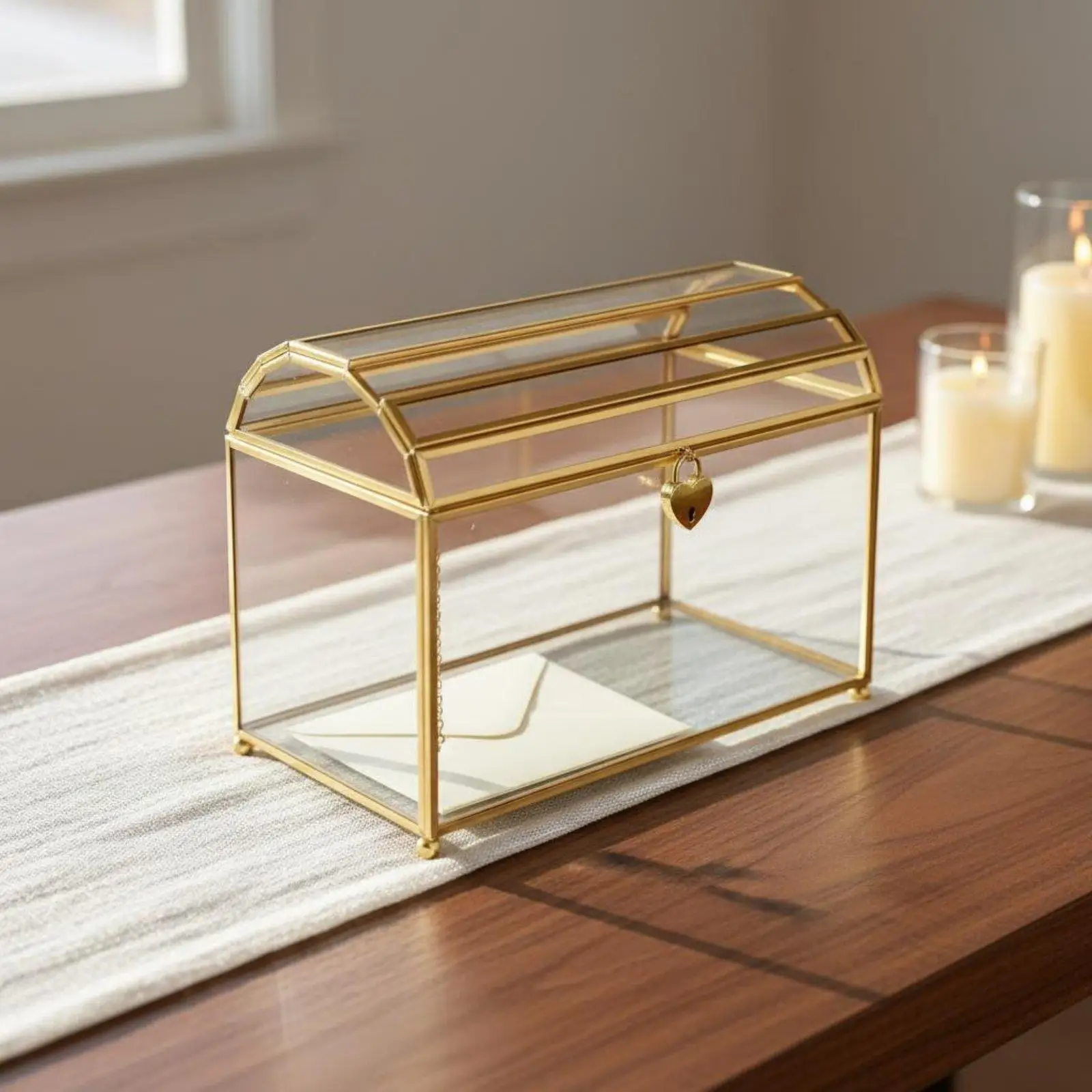 Transparent Card Box Wedding Cards Case Gold Frame Glass Holder Gift Display for Reception Table