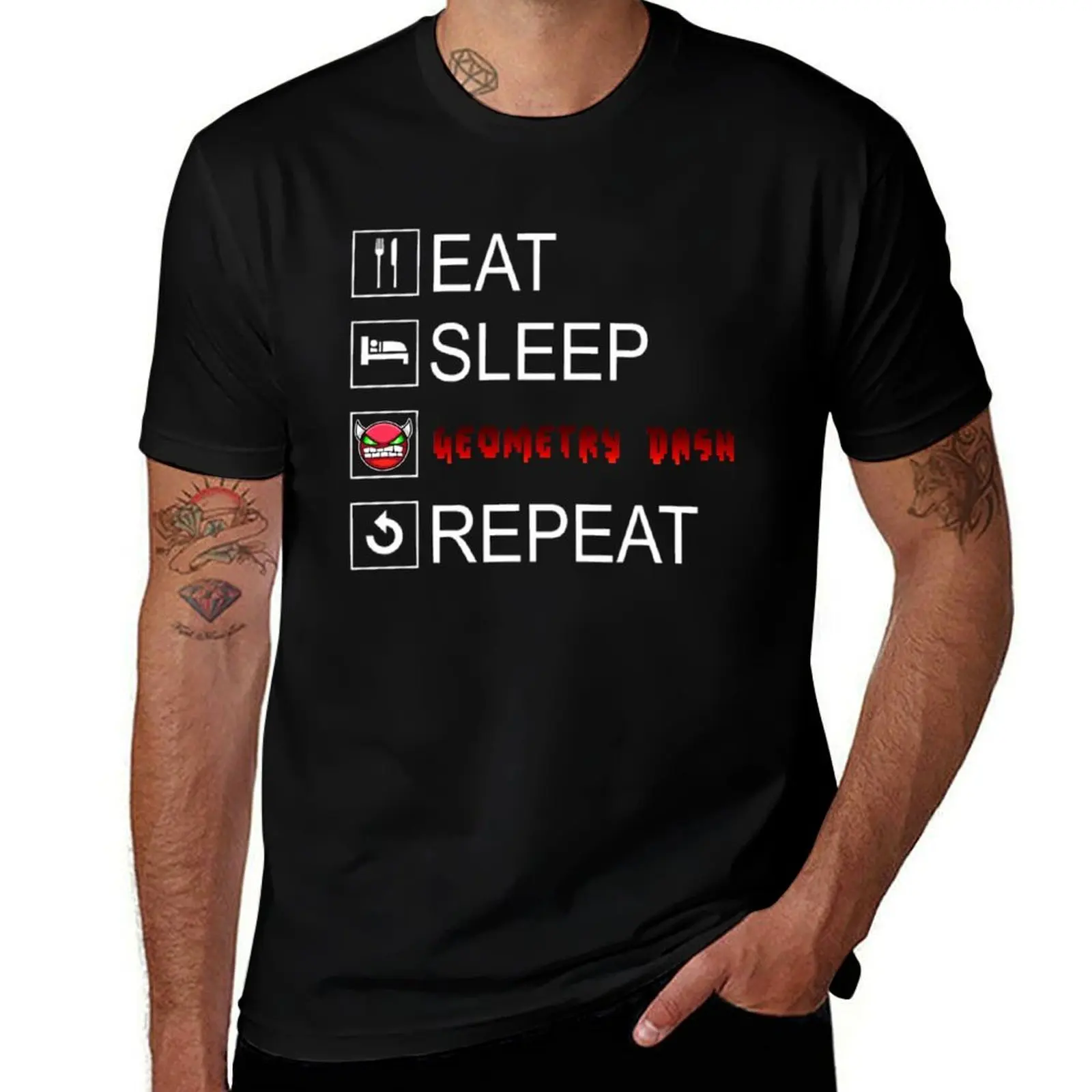 

Eat Sleep Geometry Dash Repeat Coloured T-Shirt printed t shirts for man funny t shirts man T-Shirt