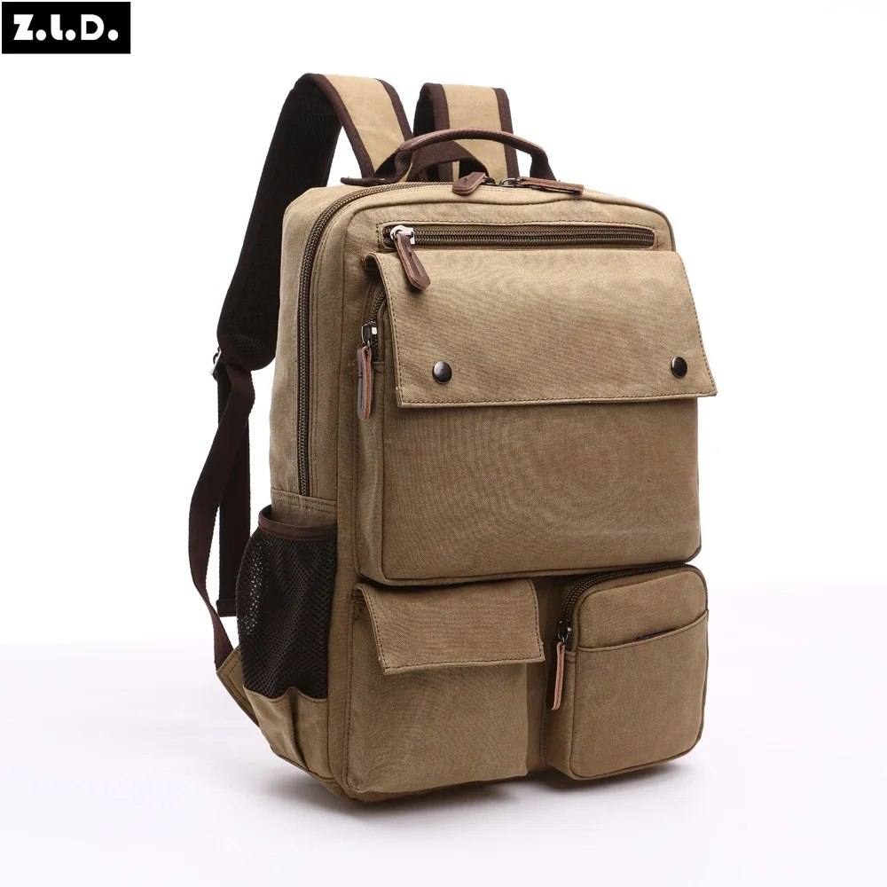 High Grade Canvas Backpack Men Solid Color 15.6 inch Laptop Bags Superior Vintage Outdoor Design Durable New Trend Classic