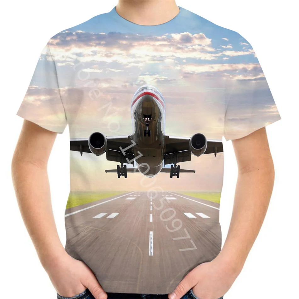 4-20Y Teen Children Summer Fashion 3D T-Shirt Airplane Take Off Print T Shirt For Boy Girl Clothes Kids Baby Birthday Cool Tops