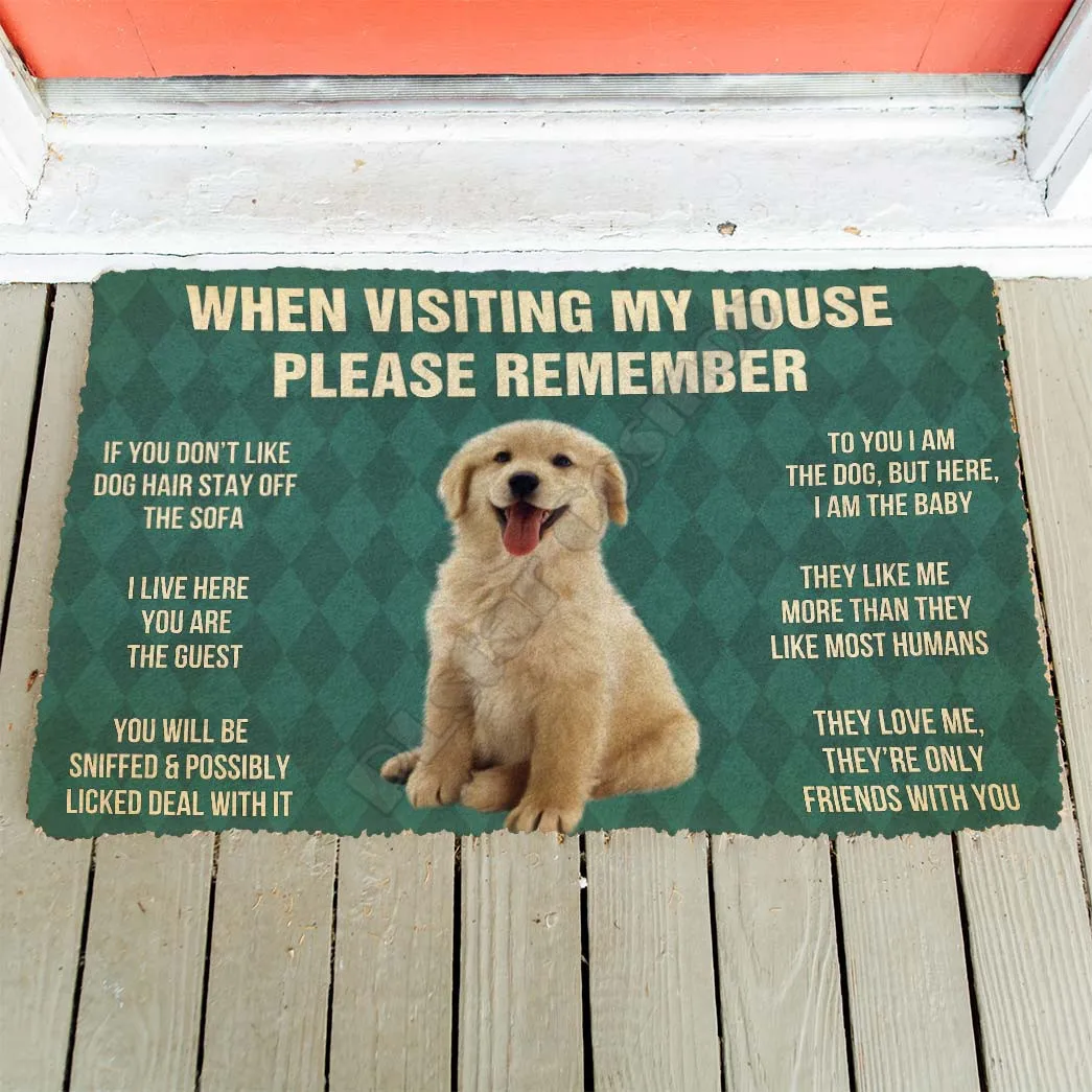 Please Remember Golden Retrievier Puppy Dogs House Rules Custom Doormat Printed Indoor Outdoor Doormat Non-slip love dogs gift