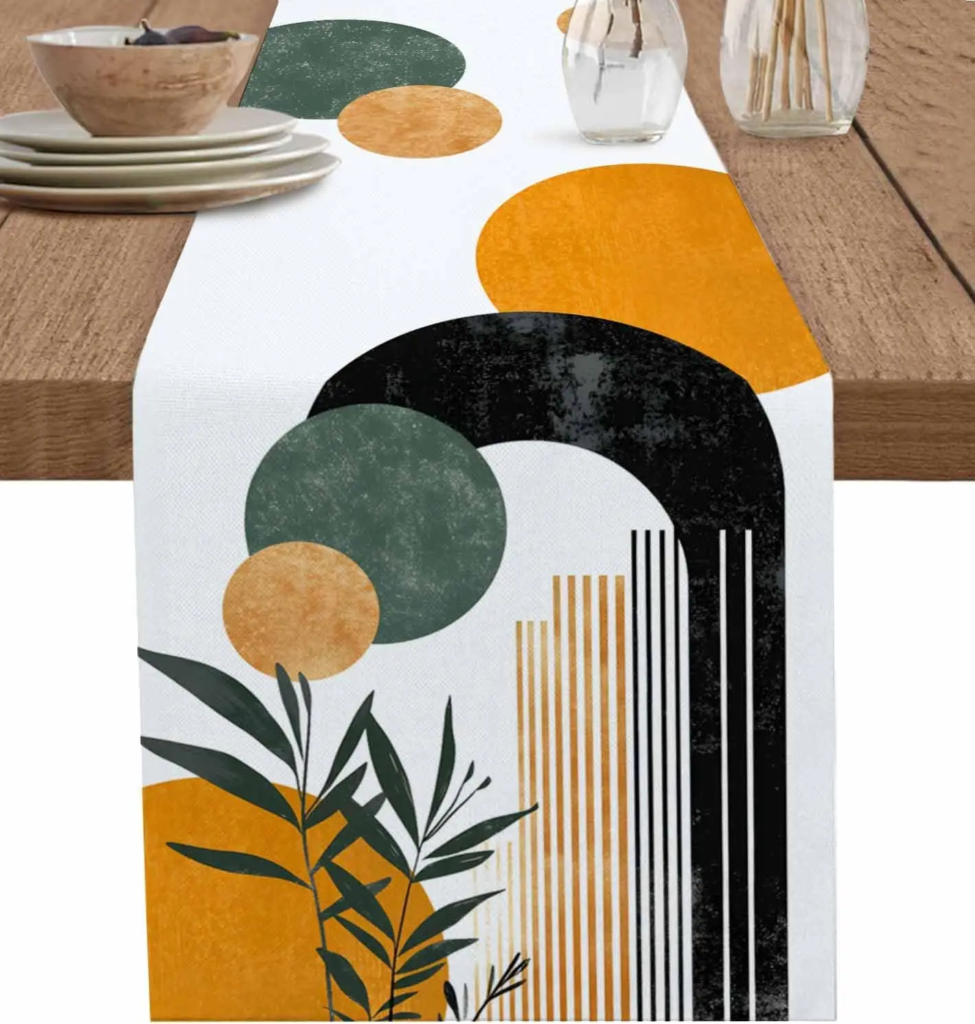 Boho Mid Century Arch Round Linen Table Runner Dresser Scarves Table Decor Farmhouse Kitchen Dinning Table Runner Party Decor