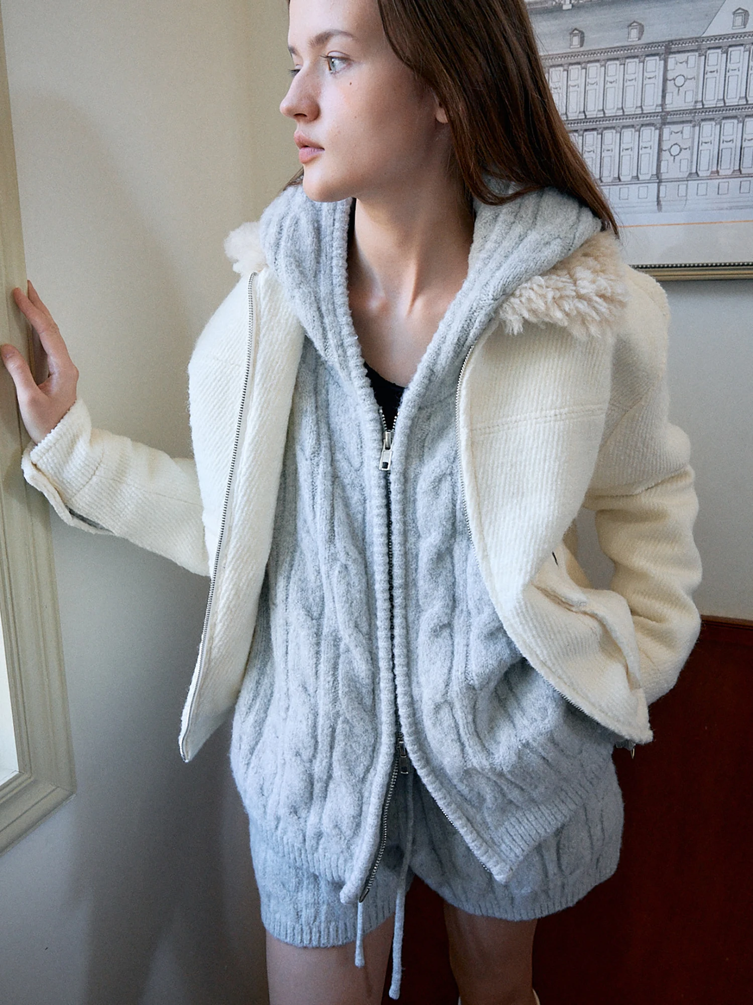 Ladies' Casual Sle ort Zipper Jaet Autumn Winter Loose Fit Detachable Fur Collar Plaid 50 Wool Commute Versatile Women'...