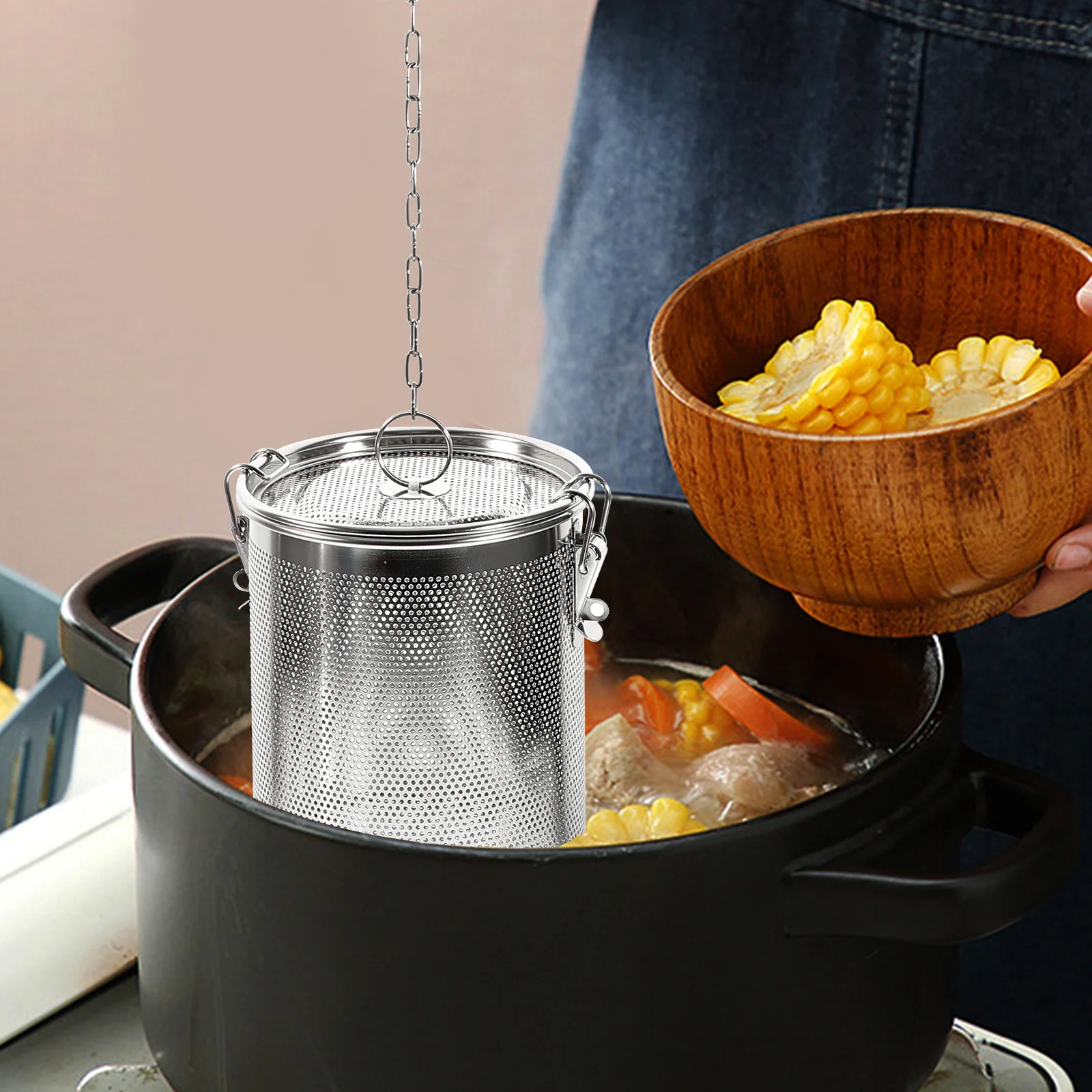 

1pc High Quality Stainless Steel Strainer Basket for Spice Brine Filtering Seasoning Soup Kitchen Gadget