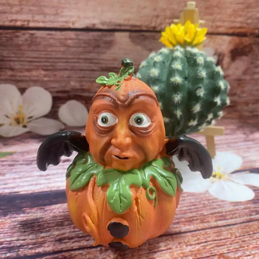 Resin Pumpkin Statue Halloween Cartoon Pumpkin Figurine Spooky Winged Broom Sickle Statue Resin Tabletop Decoration for Holiday