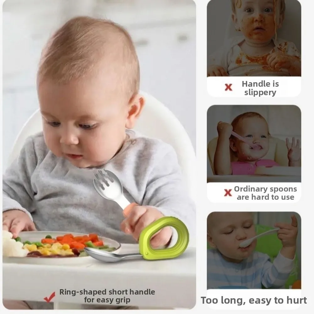 

Silicone Handle Baby Silicone Spoon Set Anti-slip Anti-Choke Design Children's Tableware Set Easy Grip BPA Free