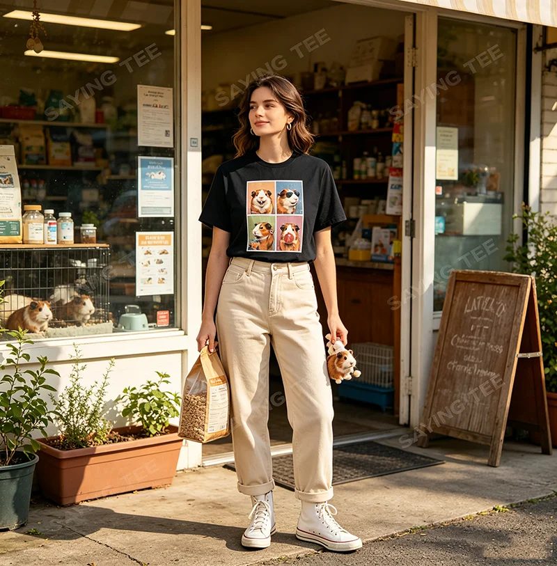 Meerschweinchen Lustiges Meerschweinchen-T-Shirt Y2k Niedliche Damen- und Herrenmode Streetwear Kleidung Humor Tierdruck Ästhetisches T-Shirt Geschenk – Detail 4