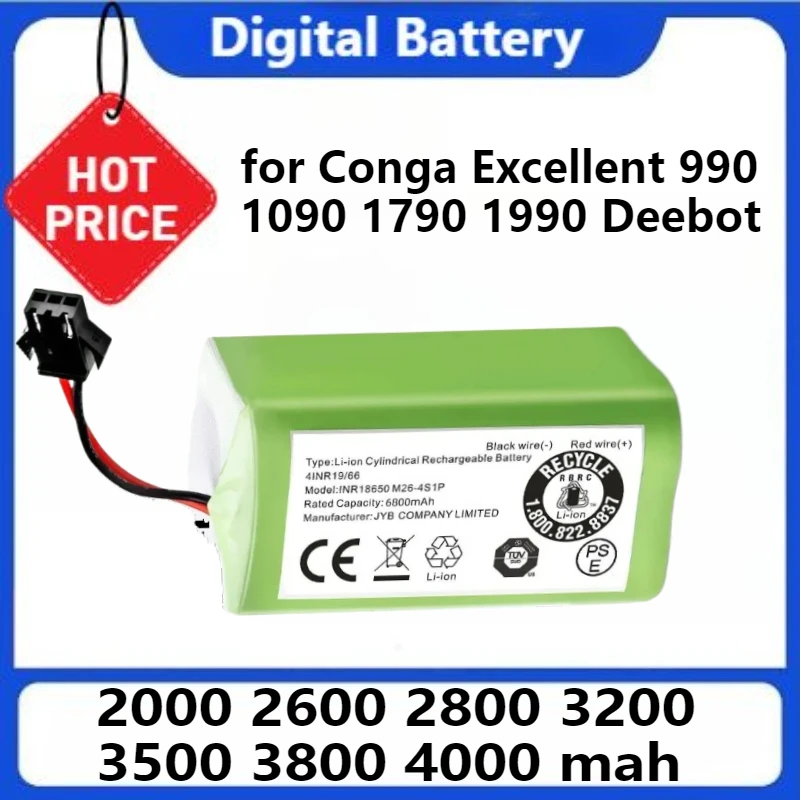 

for Conga Excellent 990 1090 1790 1990 Deebot N79S N79 DN622 Robovac 11 Tesvor X500 14.4V 2600mAh Replacement Battery