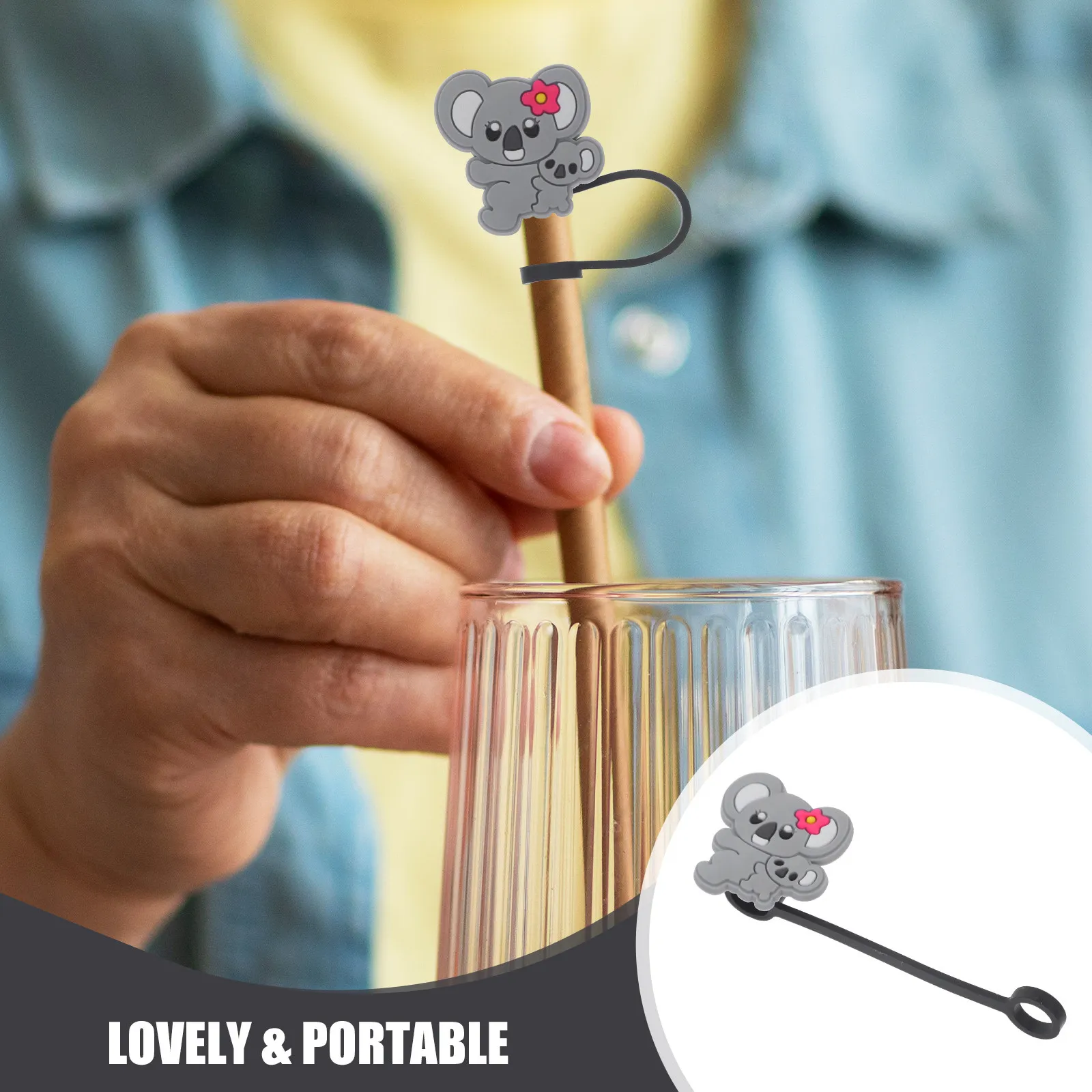 10Pcs Silicone Straw Caps Koala Design Reusable Drinking Straw Covers Eco Friendly Tip Plugs for Smoothie Juice Milkshake Straws