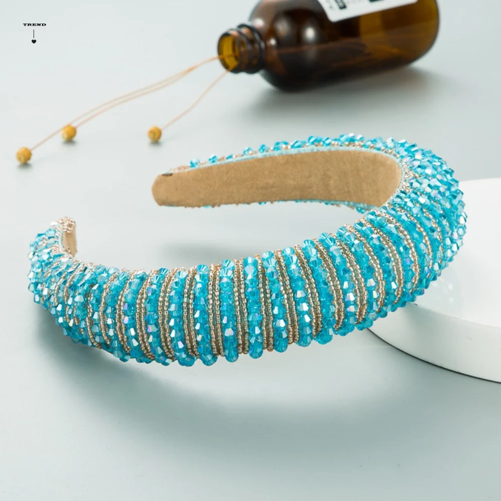 

Luxury Elegant Baroque Crystal Headband Beads Blingbling Sponge Hairband Wide Edge Thickened Vintage Hair Accessories Women