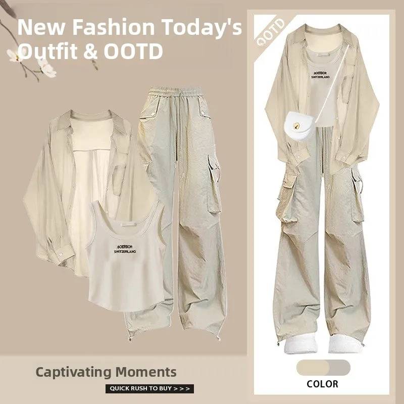 

Spring Collection Casual Three-Piece Set Women's Loose Fit High-Rise Workwear Pants Stylish Short Women's Fashion Set