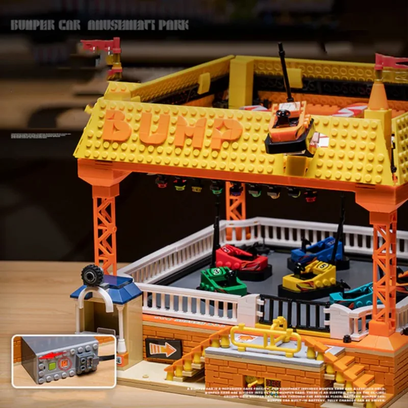 1099PCS Ideen Autoscooter Baustein Set Street View Vergnügungspark Modulare Baustein Montage Modell Magnetische Spielzeug Geschenk