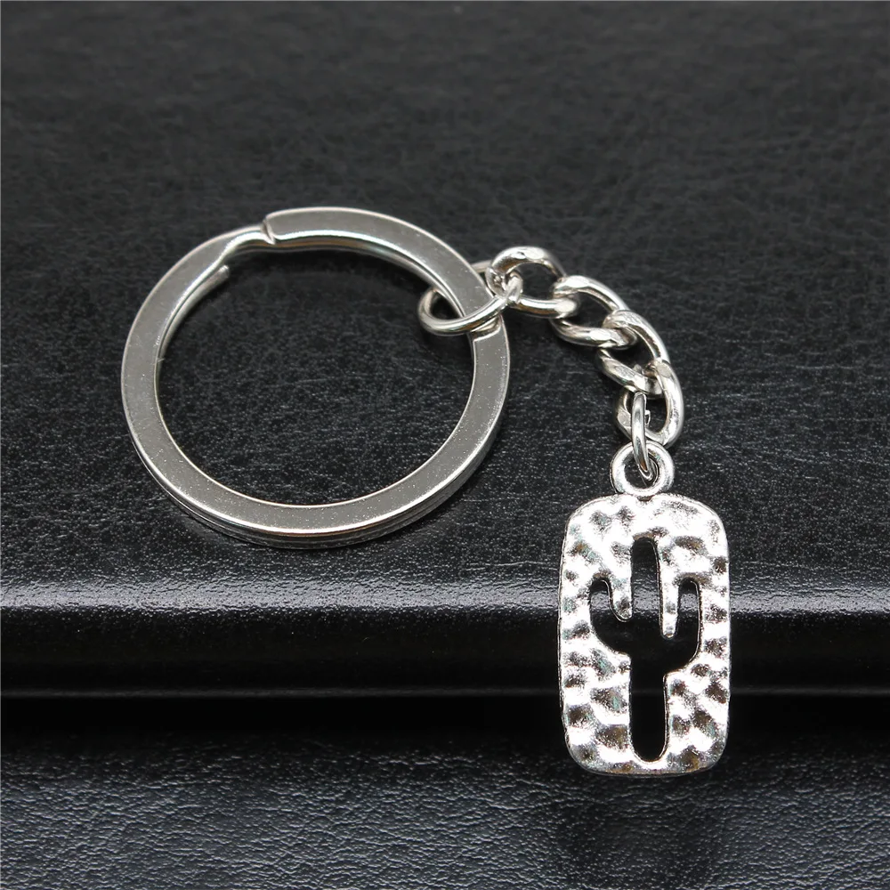 Keychain Holder Dropshipping Vintage Handmade Antique Silver Color 24x12mm Cactus Pendant Keyring