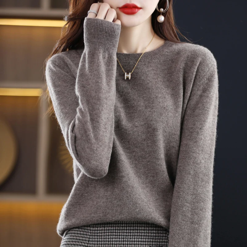 Autumn and winter new cashmere sweater 100% pure wool ladies O-neck knit pullover fashion loose warm bottoming shirt top