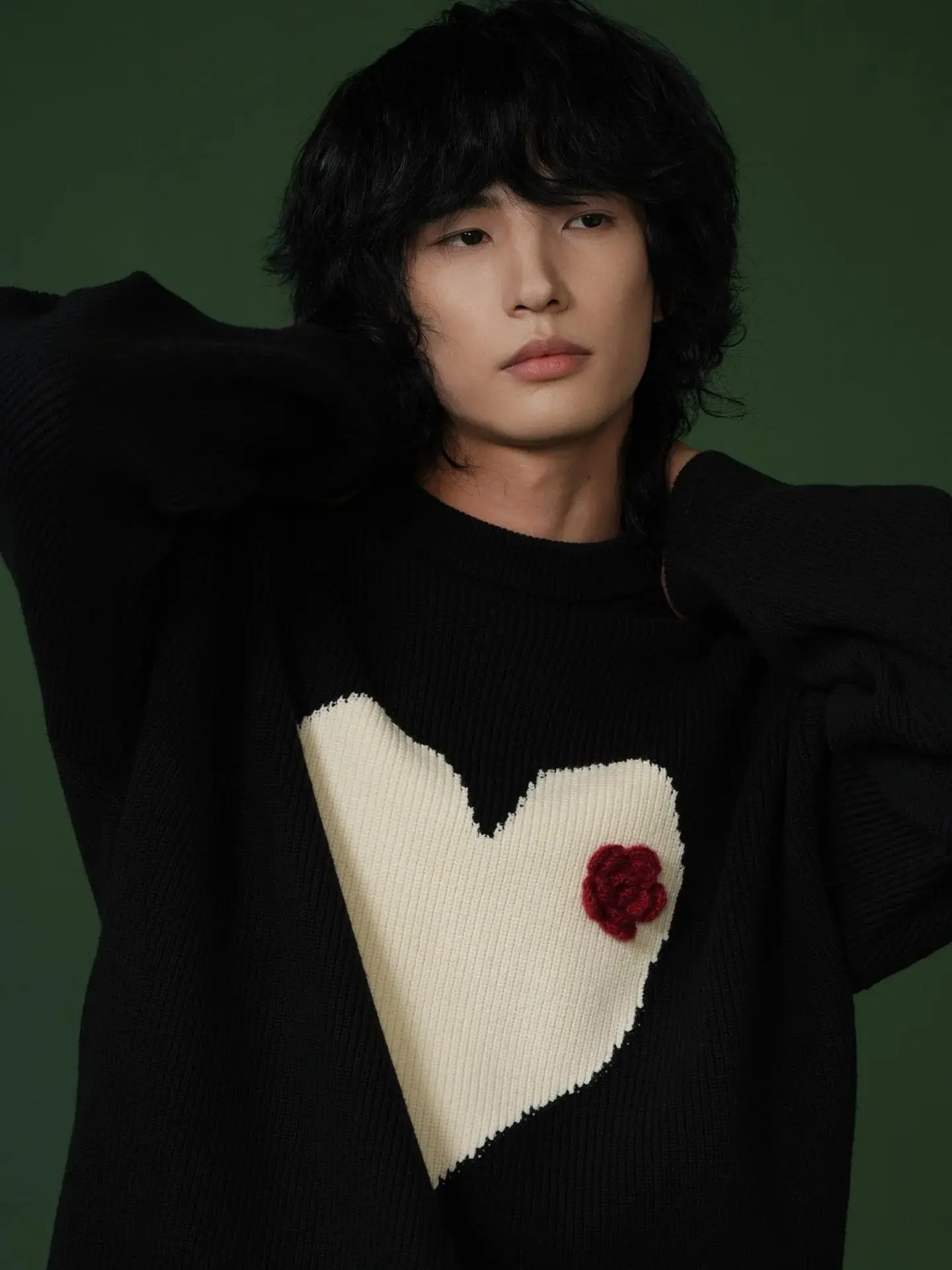 Fall/Winter Round-neck Flower Embroidered Pullover Knitted Sweater for Men - Couple Style - Loose Inner Layer Base Top