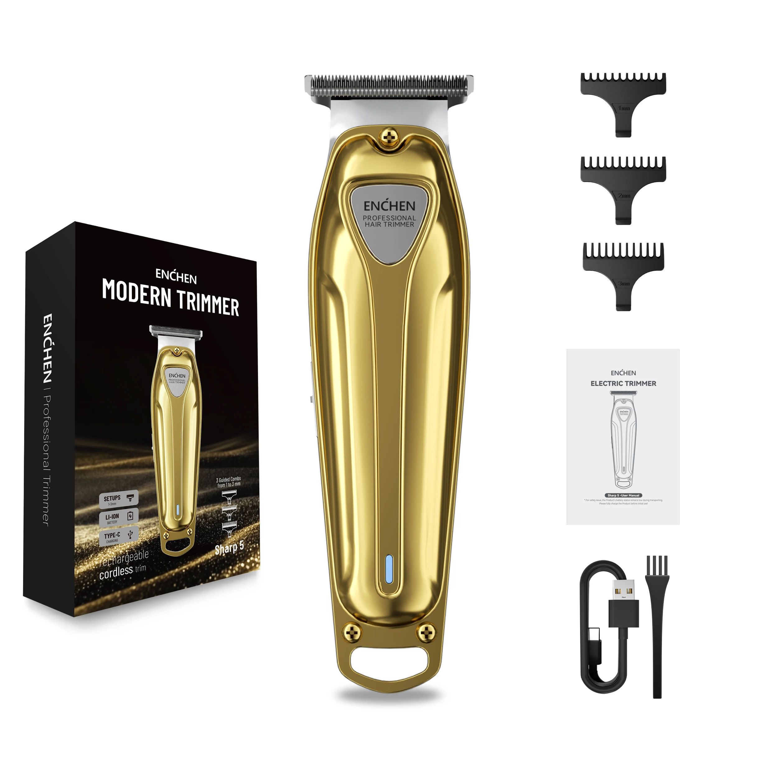 ENCHEN Sharp 5 tondeuse à barbe professionnelle longue durée type-c Rechargeable 150 minutes d'autonomie lames auto-affûtantes