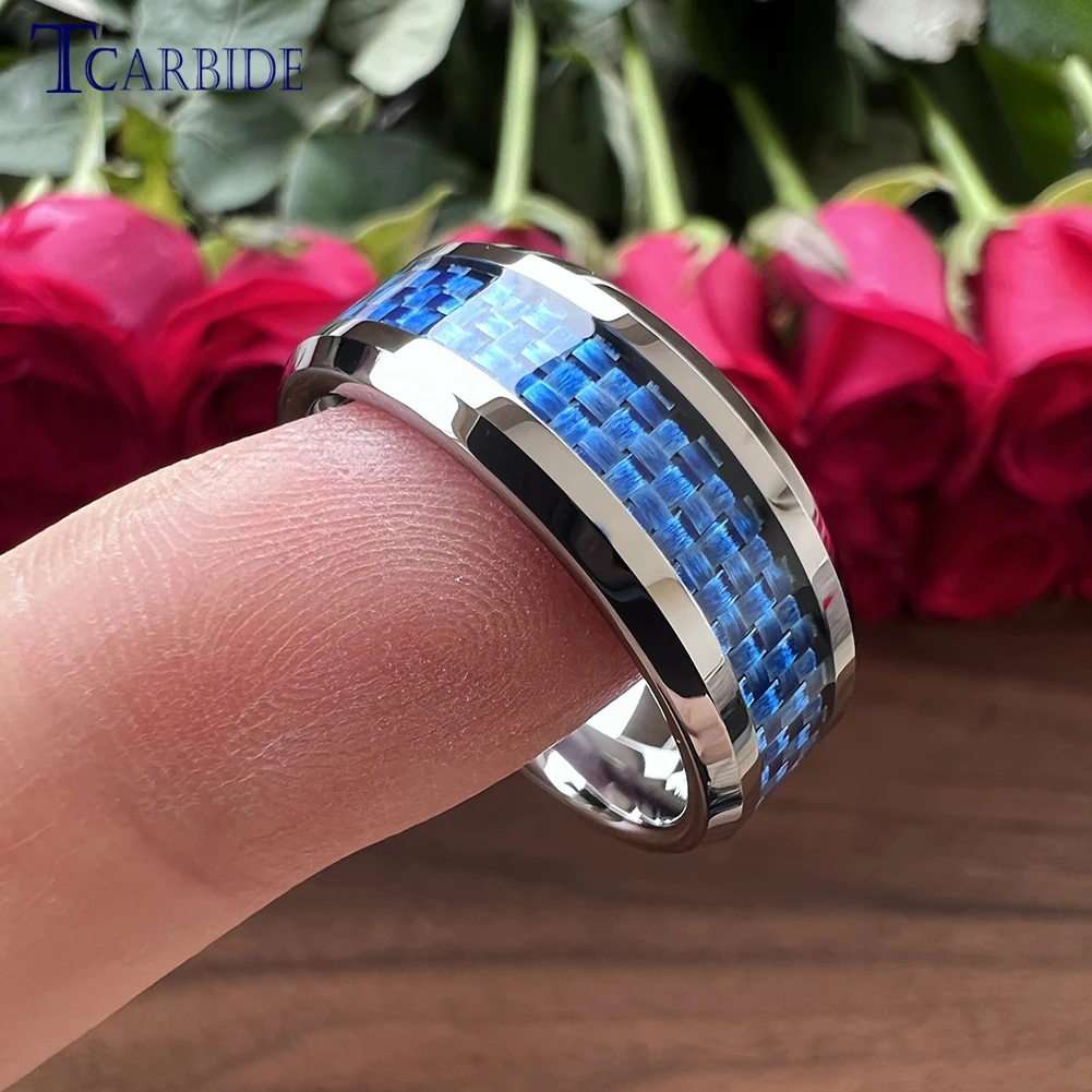 Bague en carbure de tungstène pour hommes et femmes, bande de mariage classique, incrustation en fibre de carbone, haute qualité, ajustement confortable, livraison directe, 8mm