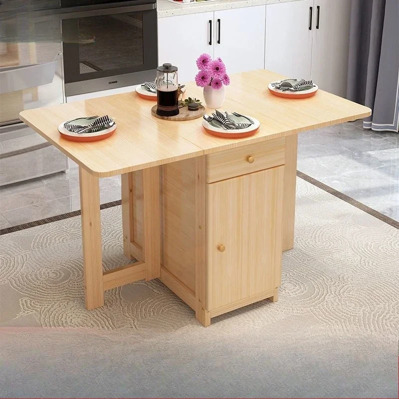 Solid wood folding dining table and chair combination dual-purpose small apartment integrated table rectangular living