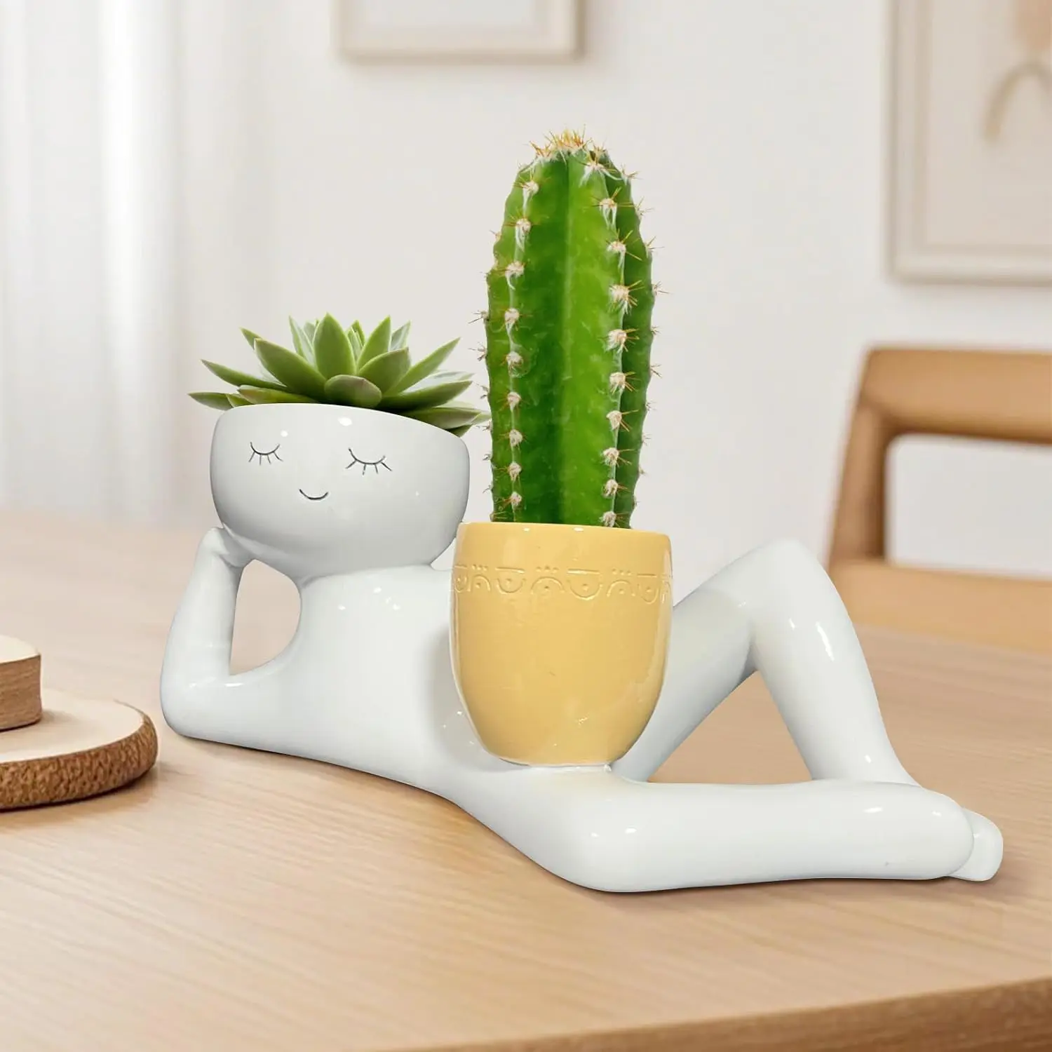 Lazy Little Guy Planter Unique Holding Pot Planter Funny Plant Pots for Succulent Cactus Plants Home Garden Desktop Decoration