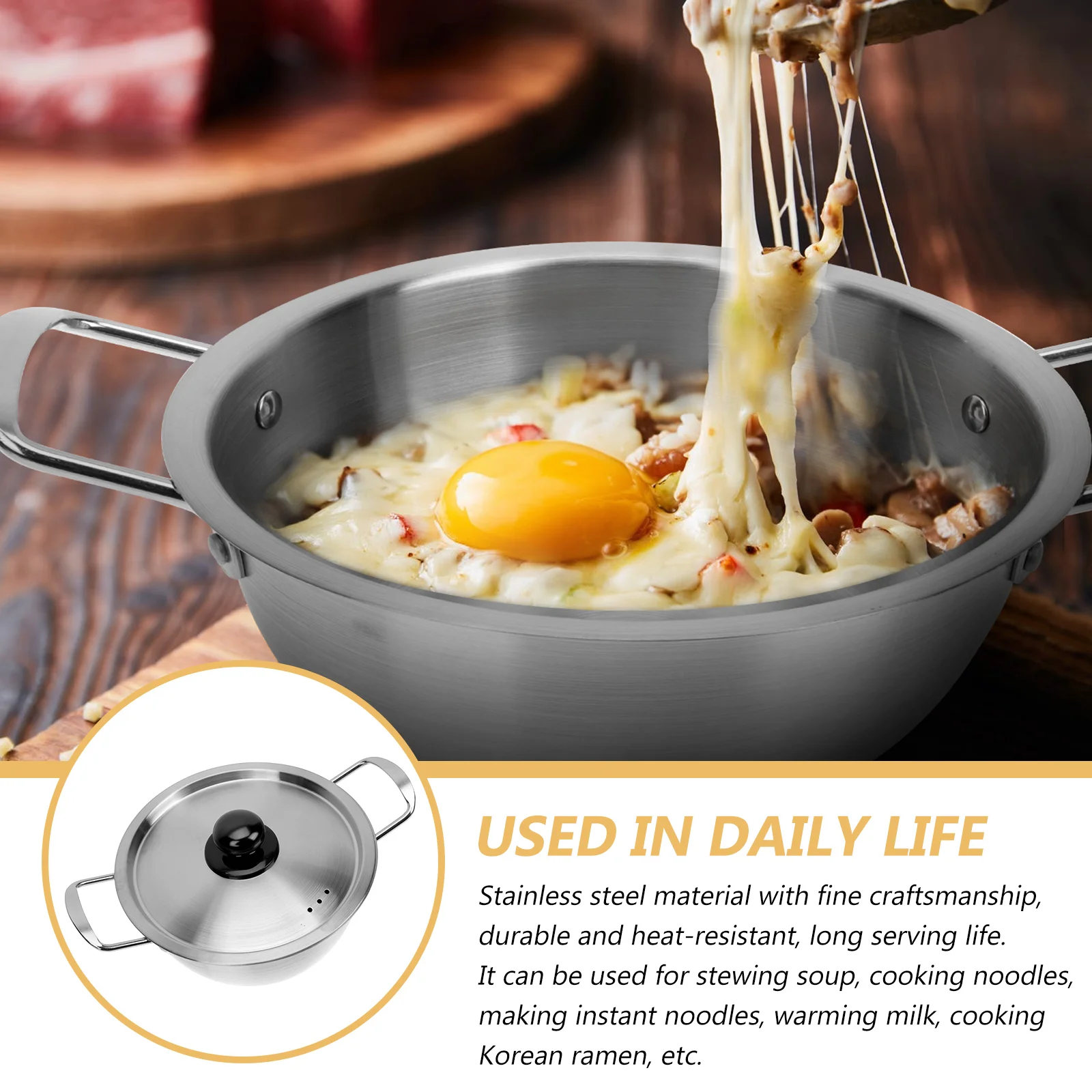 Stainless Steel Instant Noodle Pot Stock Korean Double Ear Small Hot Cookware Soup Ramen Cooking Utensil Chafing Dish