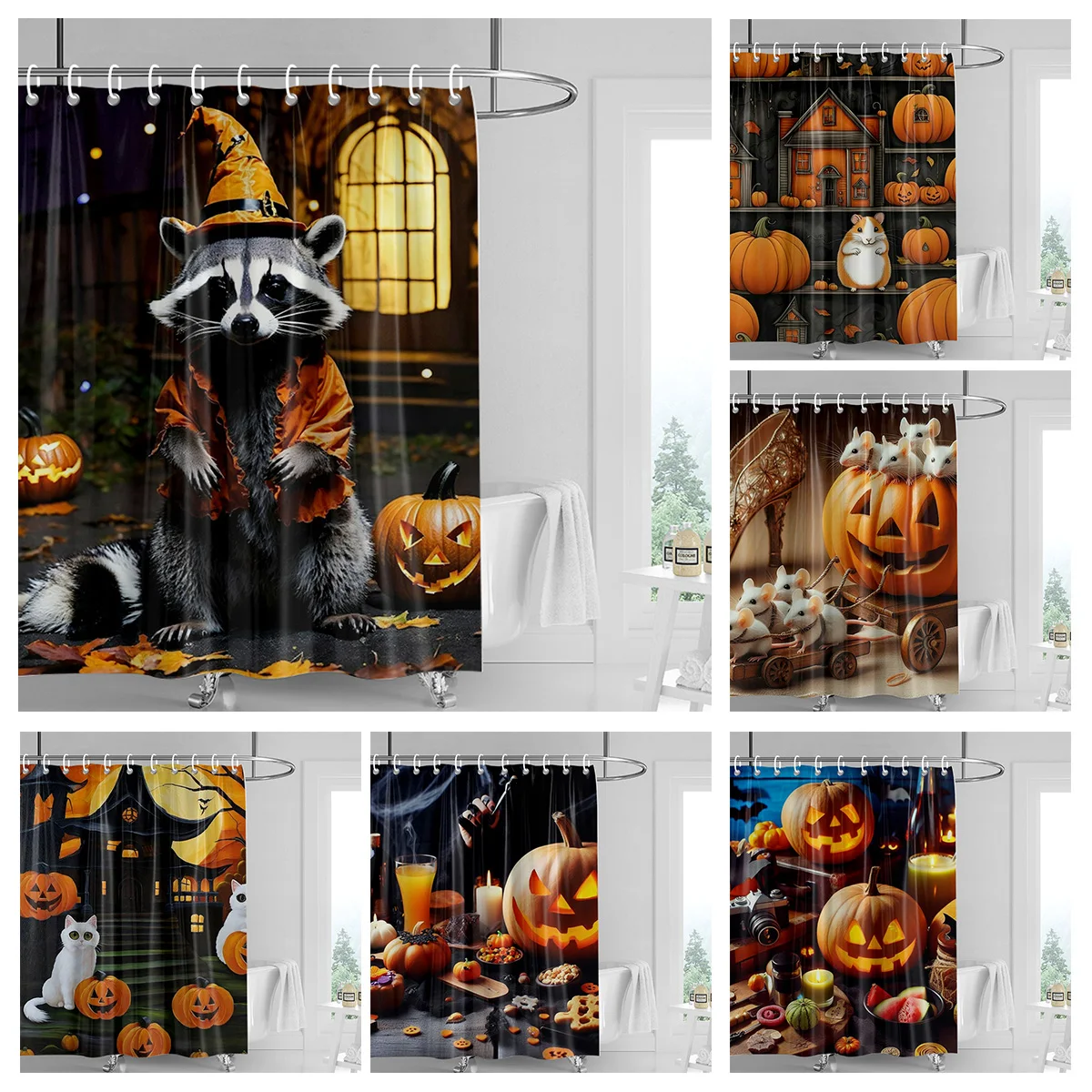 Home decoration shower curtains for bathroom waterproof curtain fabric Modern Nordic style Living Room Halloween Autumn Pumpkin