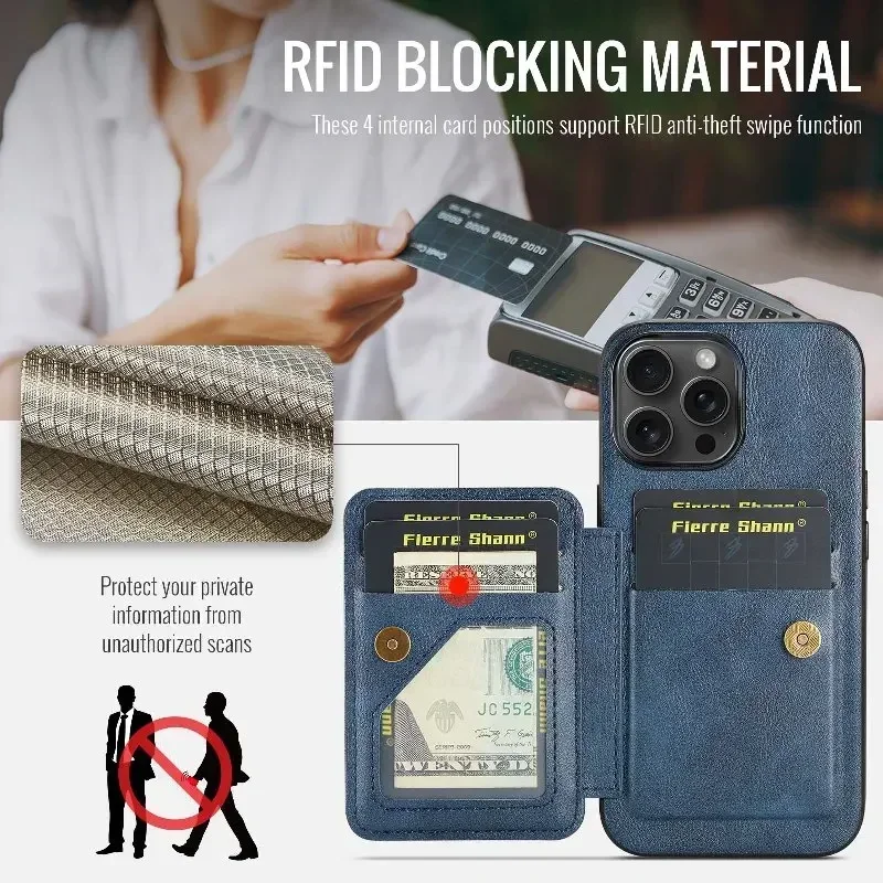 Magnetic Invisible folding Bracket Phone Case for iPhone 16 Pro Max 15 14 Plus 13 12 11 Leather Bag Wallet Card Solt stand Cover
