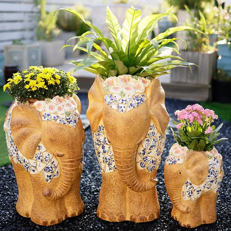 Elephant decorative ornament garden animal creative courtyard landscaping retro gardening flower pot