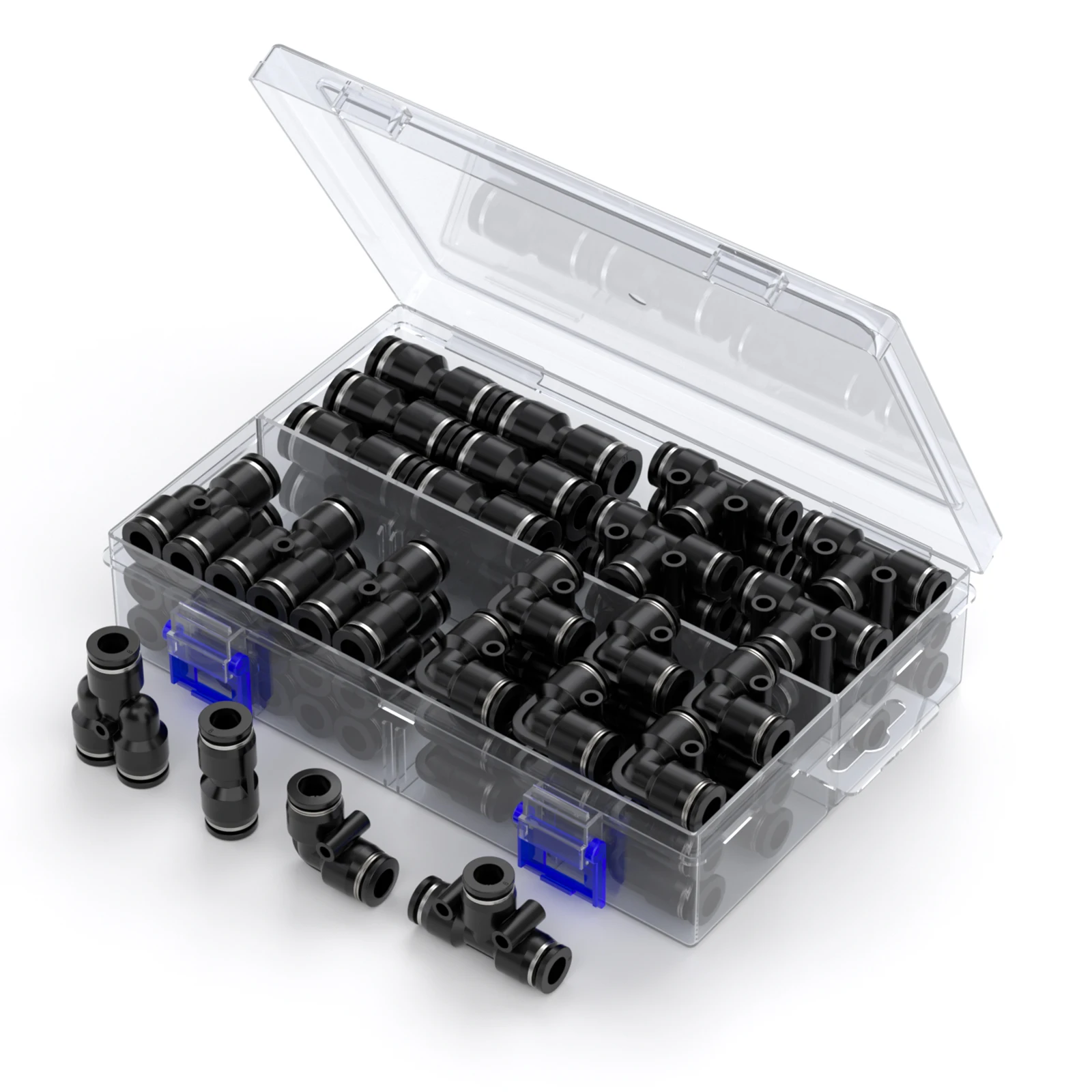 

Комплект быстроразъемных разъемов для пневматического воздушного шланга в штучной упаковке - размер 4–6 мм/8 мм/10 мм/12 мм - модель PU/PY/PE/PV