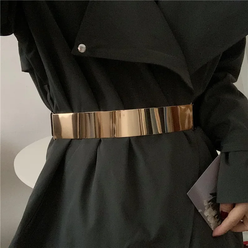 

Women's Runway Fashion Gold Silver Elastic Cummerbunds Female Dress Corsets Waistband Belts Decoration Wide Belt R315