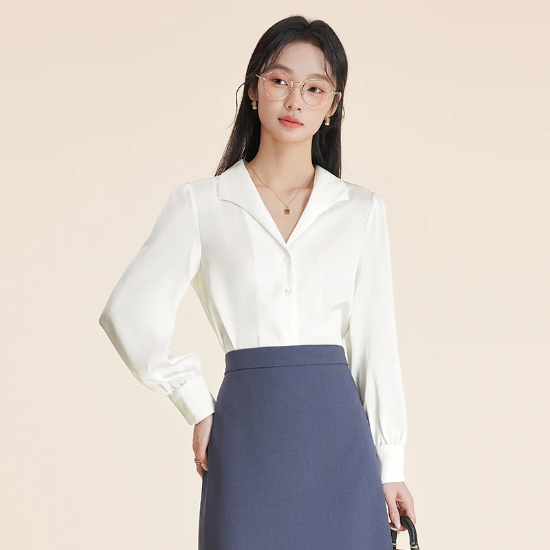 

2025 New Fashion Women's Solid Work Wear Formal Shirts Elegant Long Sleeve Blouse Office Lady Button-Up Slim Shirt Tops
