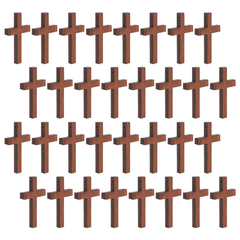 50 Pcs Wooden Cross Pendants Mini Handmade Craft Jewelry Daily Use Decoration Premium Materials Fine