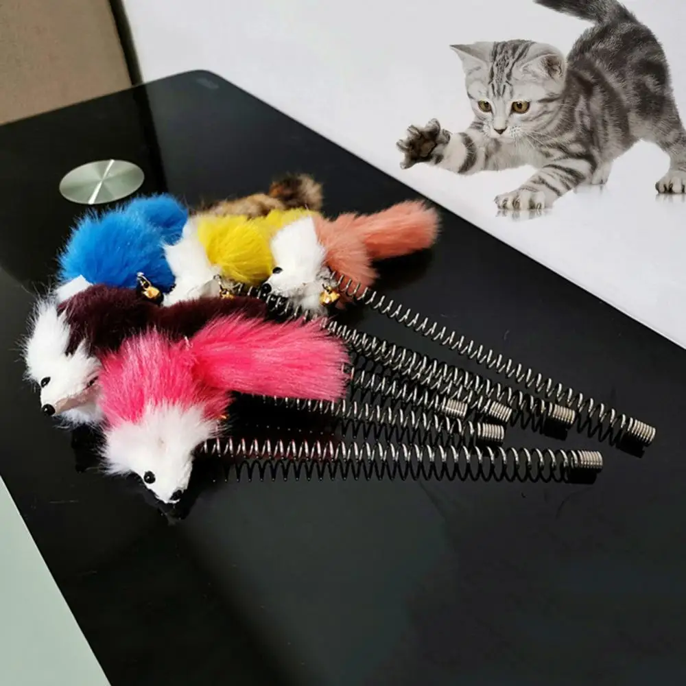 Pet Toy Cat Kitten Teaser Spring Mouse Interactive Toy Small Bell Turntable Replacement Head Feather
