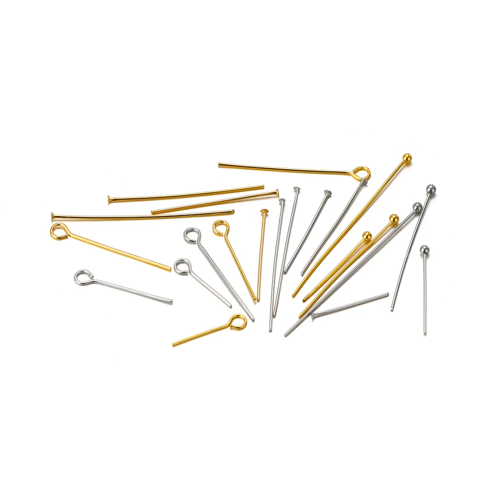100-50pcs Stainless Steel 0.6mm Thick T Flat Head Pin Eye Pins Gold Ball Head Needles for DIY Earrings Making Jewelry Supplies
