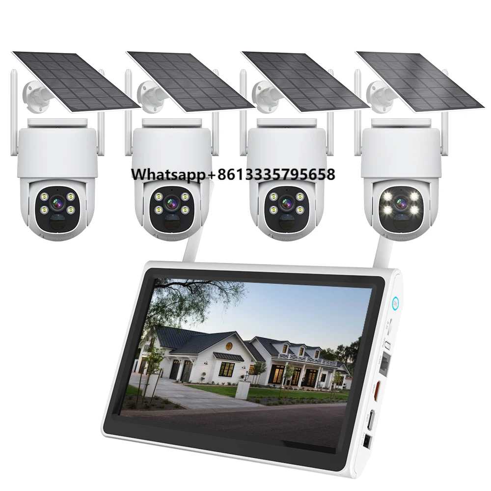 

4MP 4CH LCD Solar NVR IP PTZ Home CCTV Set Surveillance System WiFi Solar CCTV Kit Wireless Security