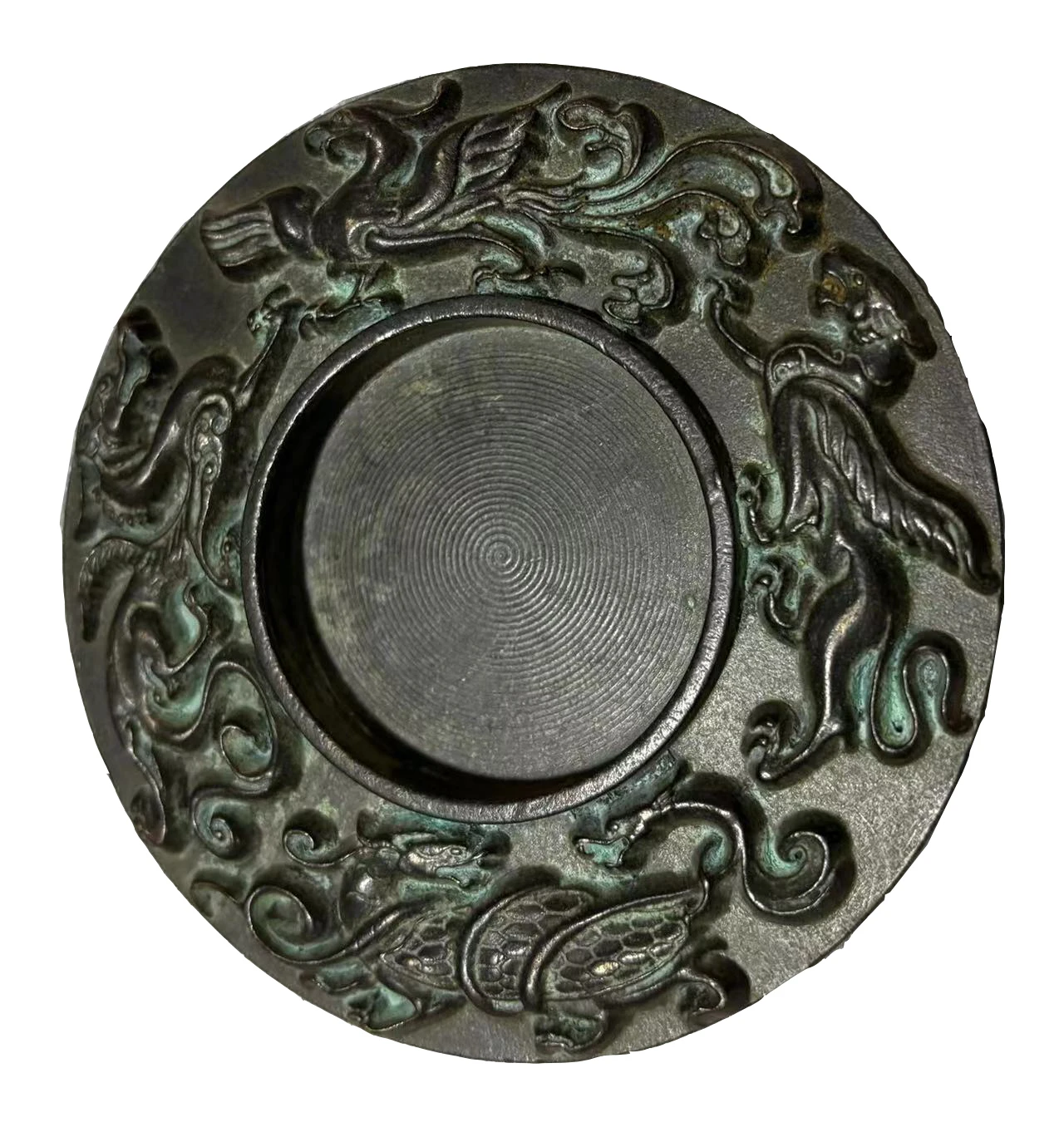 Bronze disc dragon and phoenix sculpture  brass bronze mirror feng shui sculpture