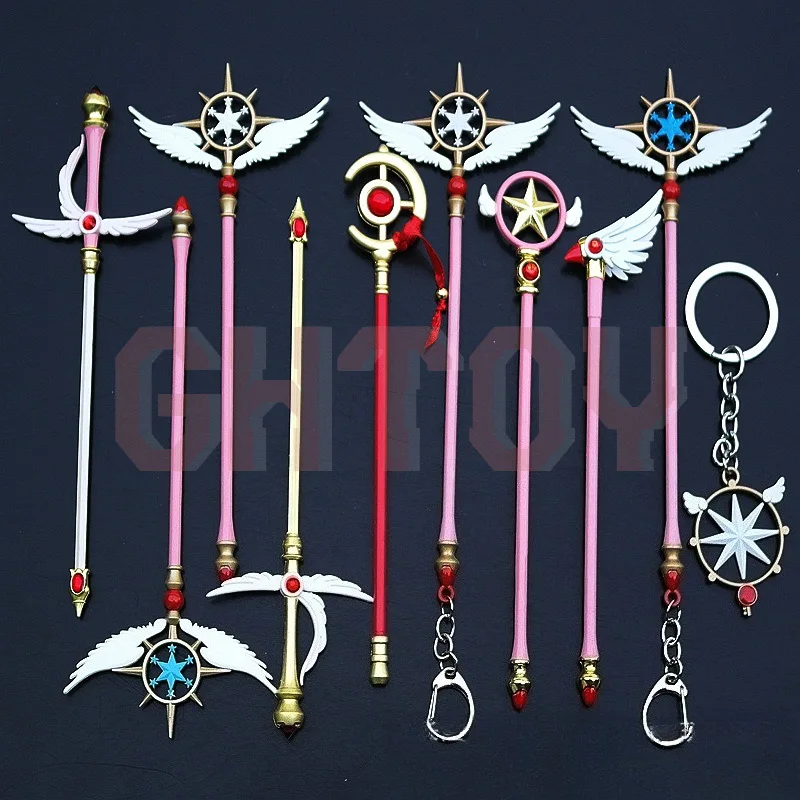 كاردكابتور ساكورا كورو بطاقة الصولجانات السداسية ستار عصا سحرية قصب ستار عصا معدنية نموذج عرض مكتبي مجموعات الحلي