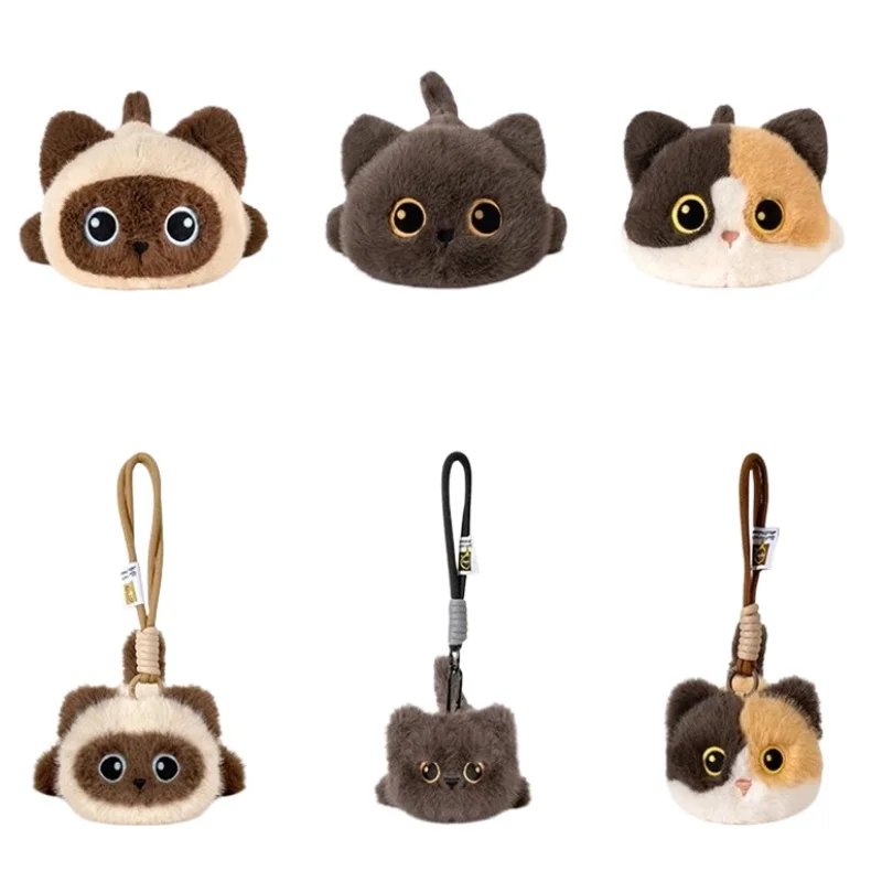 Cute Black Cat Siamese Kitten Calico Cat Plush Doll Cartoon Lifelike Pet Cat Plush Pendant Key ChainKids Girls Birthday Gift