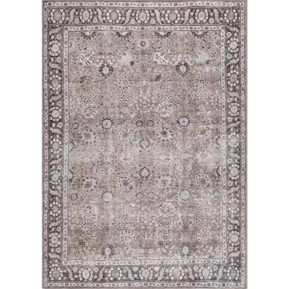 Vintage Distressed Damask Area Rug - Farmhouse Traditional Floral Faded Carpet for Living Room, Rug