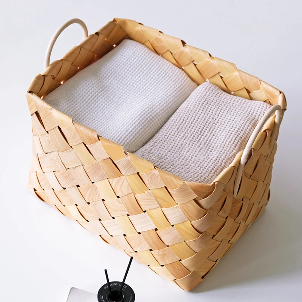 Lychee Life Wooden Chip Weaving Storage Basket Decoration Handmade Weaving Basket Decoration Picnic Party Basket Favorite Items