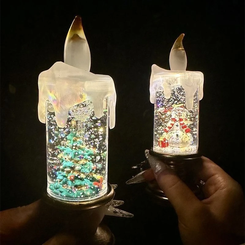 Christmas-themed crystal candle night light, snowflake atmosphere decoration, holiday gifts