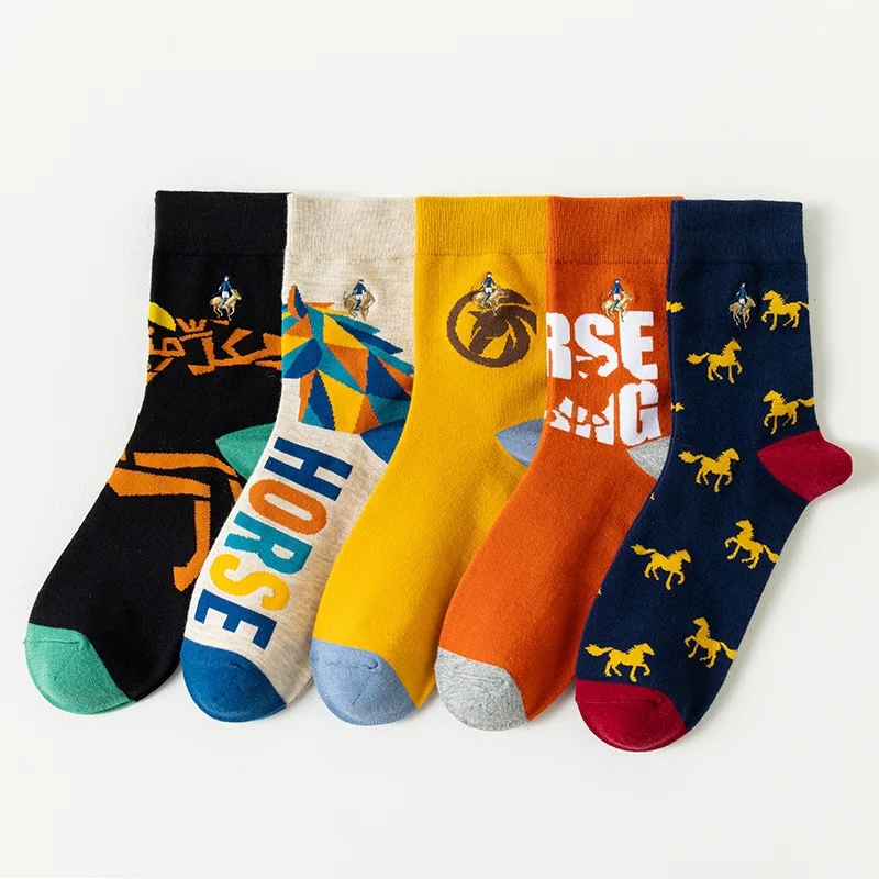 

New Fashion Men Socks High Quality PIERPOLO Brand Cotton Socks Embroidery Horse series Socks Men Manufacturer