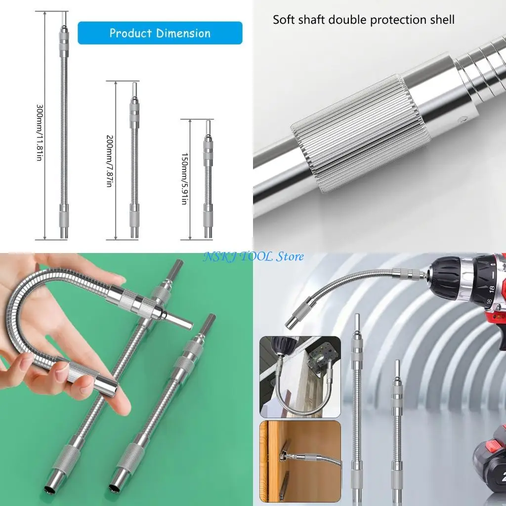 L8RC 3 Size 15/20/30cm Flexible Drill Bit Extender Set 1/4" Shank Shaft Compatibles with Power Tool Tight Area