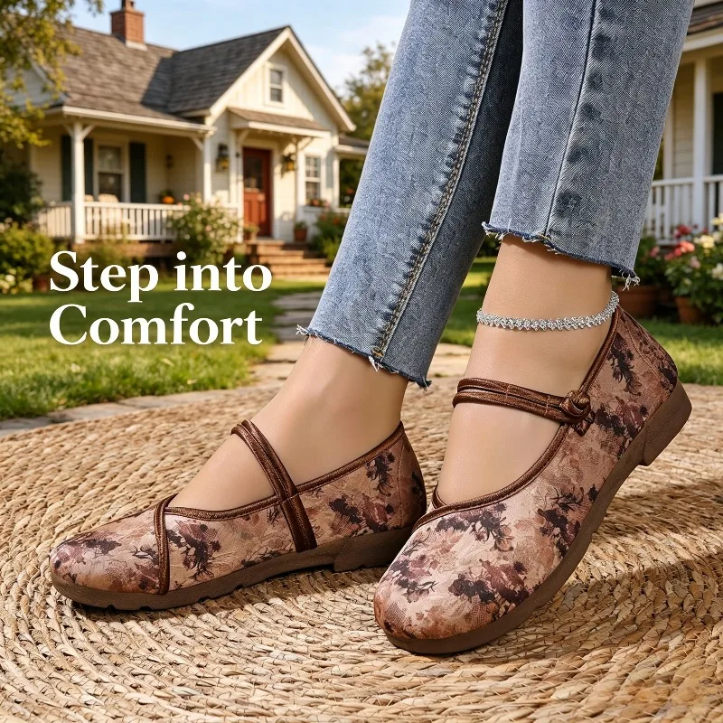 Women Retro Mary Jane Shoes New Fahion Printed Slip on Ballet Flats Woman Soft Sole Comfort Casual Dress Shoes  Zapatos Mujer