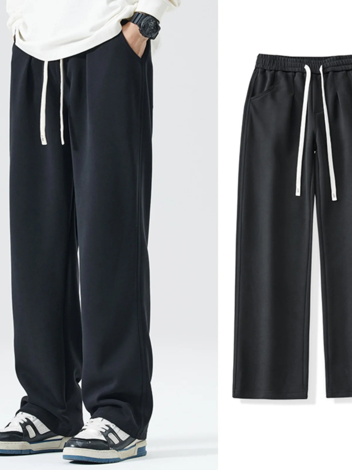 

American High Street Sle Men's Straight Leg Sweatpants Spring Autumn Basic Casual Long Pants Loose Versatile Wide Leg Pants