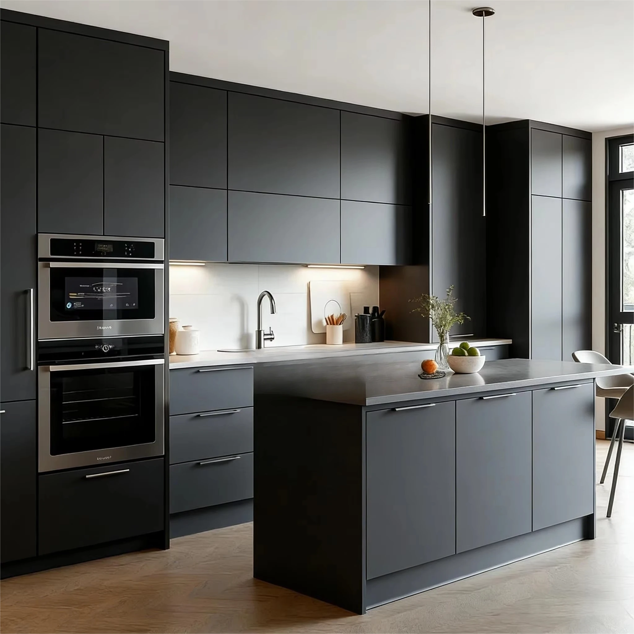 Kitchen Cabinet Set Compact Complete With Island RTA Soft Closing Drawers for Apartment Kitchen