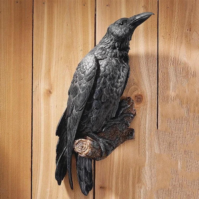 

Crow Perch Wall Sculpture Garden Wall Hanging Ornament Black Raven Statue Craft