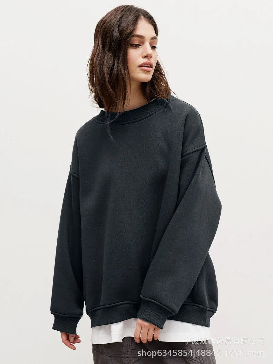 Pullover Loose Fit Hoodie Casual with Crew Neck Long Sleeve Standard Length Single Pullover Closure Japanese Korean Women Hoodie