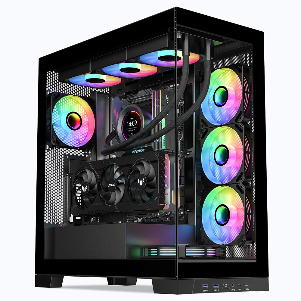 Dual Tempered Glass Side Panel Window Mid Tower Desktop Gaming PC Case Computer Case with RGB Fans