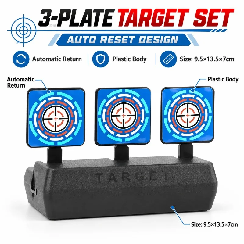 Auto Reset Plastic Practice Target Set, 3 Target Plates Hobby Entertainment Prop for Daily Leisure Play